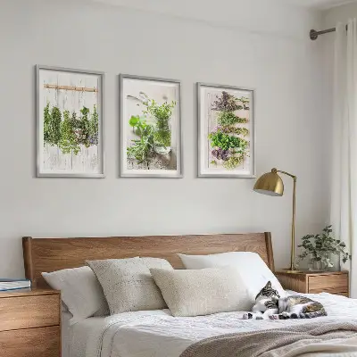 Žoliniai augalai 3 paveikslų rinkinys su rėmais