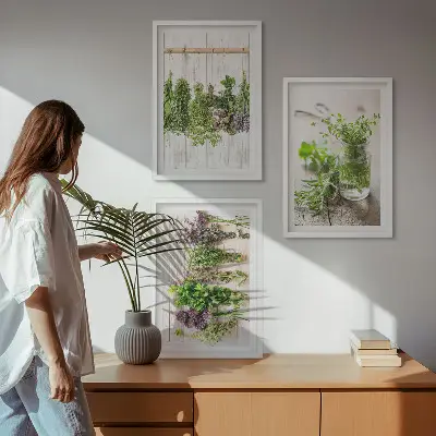 Žoliniai augalai 3 paveikslų rinkinys su rėmais