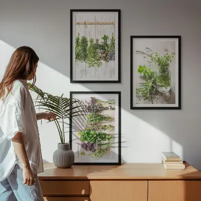Žoliniai augalai 3 paveikslų rinkinys su rėmais