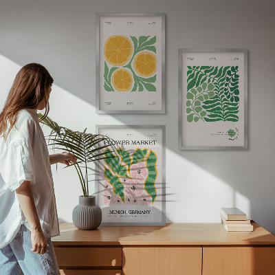 Įrėmintas triptikas Pasteliniai vaisių ir augalų motyvai