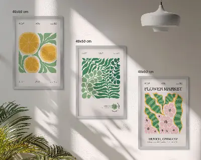 Pasteliniai vaisių ir augalų motyvai įrėmintas triptikas