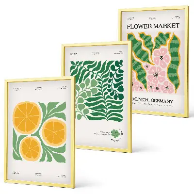 Pasteliniai vaisių ir augalų motyvai įrėmintas triptikas