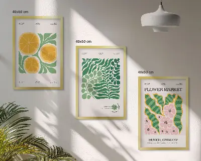 Pasteliniai vaisių ir augalų motyvai įrėmintas triptikas