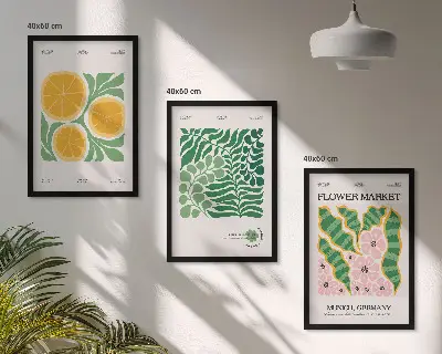 Pasteliniai vaisių ir augalų motyvai įrėmintas triptikas