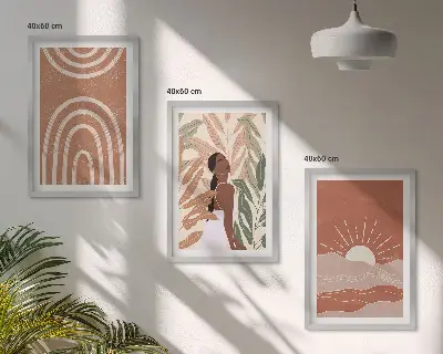Boho abstrakčios formos įrėmintas triptikas