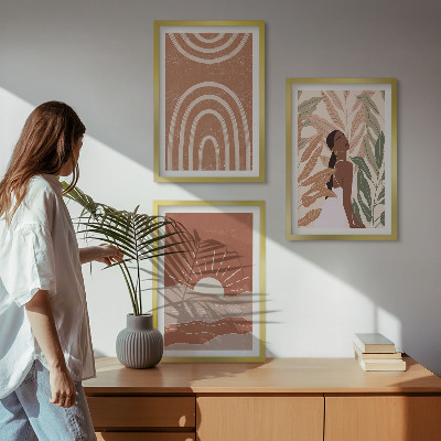 Įrėmintas triptikas Boho abstrakčios formos