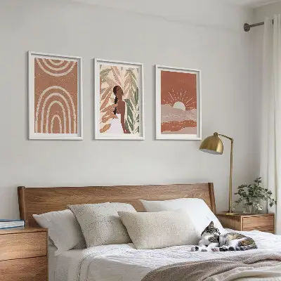 Boho abstrakčios formos įrėmintas triptikas