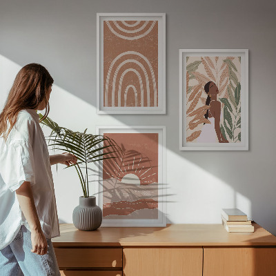 Įrėmintas triptikas Boho abstrakčios formos