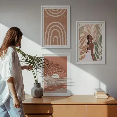 Boho abstrakčios formos įrėmintas triptikas