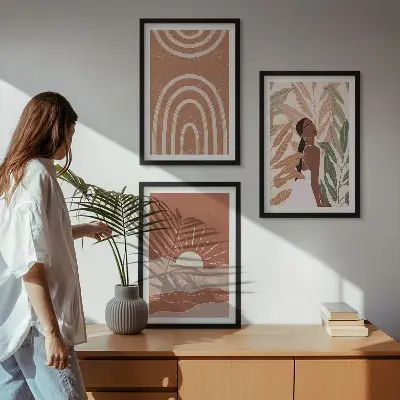 Boho abstrakčios formos įrėmintas triptikas