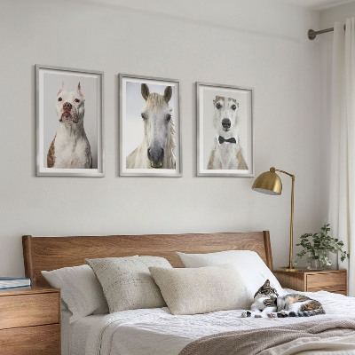 3 paveikslų rinkinys su rėmais Elegantiški šunų ir arklių portretai