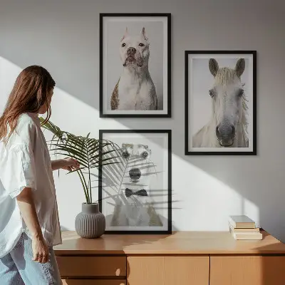 Elegantiškų šunų ir arklių portretų rinkinys 3 paveikslai su rėmais