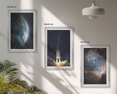 3 paveikslų rinkinys su rėmais Kosmoso Žemės raketinė galaktika