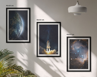 3 paveikslų rinkinys su rėmais Kosmoso Žemės raketinė galaktika