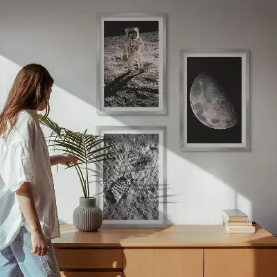 Astronauto Mėnulyje nuotraukos 3 paveikslų rinkinys su rėmais
