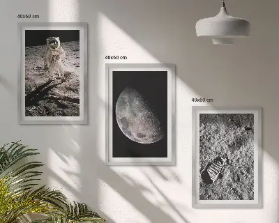 Astronauto Mėnulyje nuotraukos 3 paveikslų rinkinys su rėmais