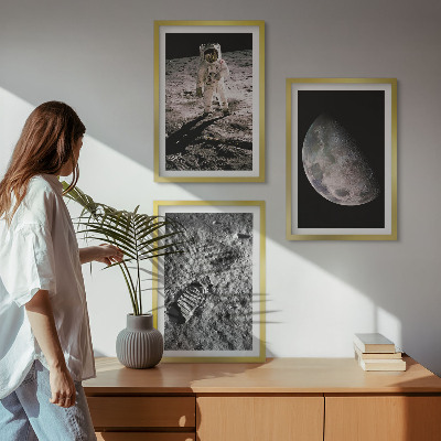 3 paveikslų rinkinys su rėmais Astronauto Mėnulio nuotrauka