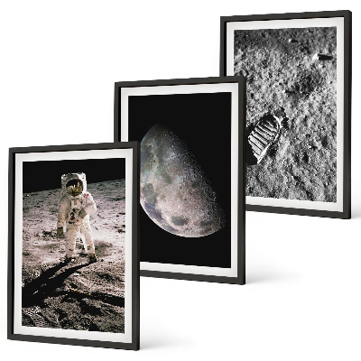 3 paveikslų rinkinys su rėmais Astronauto Mėnulio nuotrauka