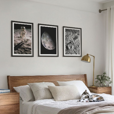 3 paveikslų rinkinys su rėmais Astronauto Mėnulio nuotrauka