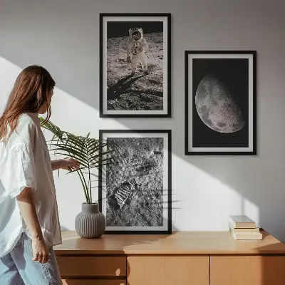 Astronauto Mėnulyje nuotraukos 3 paveikslų rinkinys su rėmais