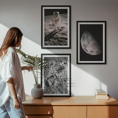 3 paveikslų rinkinys su rėmais Astronauto Mėnulio nuotrauka