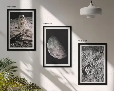 Astronauto Mėnulyje nuotraukos 3 paveikslų rinkinys su rėmais