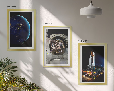 3 paveikslų rinkinys su rėmais Kosmoso Žemės astronautų raketa