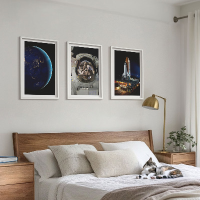 3 paveikslų rinkinys su rėmais Kosmoso Žemės astronautų raketa