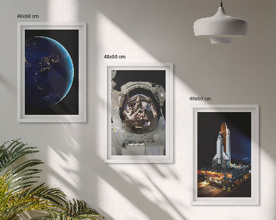 3 paveikslų rinkinys su rėmais Kosmoso Žemės astronautų raketa