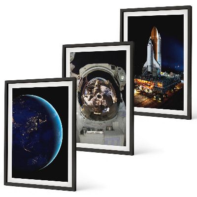 3 paveikslų rinkinys su rėmais Kosmoso Žemės astronautų raketa