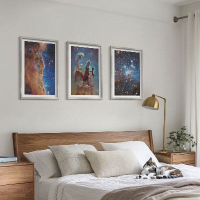 3 paveikslų rinkinys su rėmais Galaktikų kosminiai peizažai