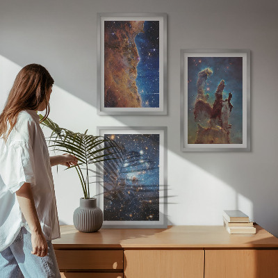 3 paveikslų rinkinys su rėmais Galaktikų kosminiai peizažai