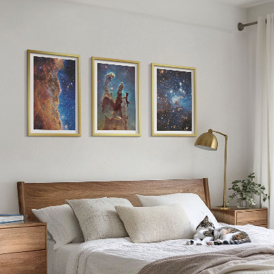 3 paveikslų rinkinys su rėmais Galaktikų kosminiai peizažai