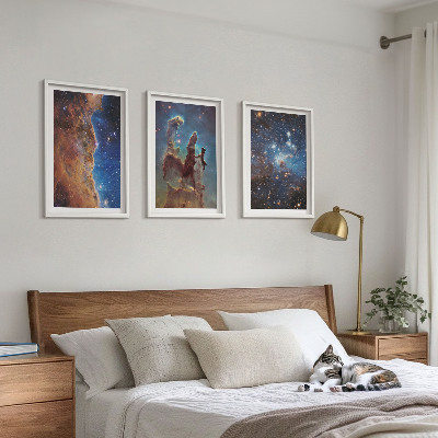 3 paveikslų rinkinys su rėmais Galaktikų kosminiai peizažai