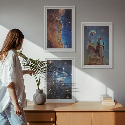 3 paveikslų rinkinys su rėmais Galaktikų kosminiai peizažai