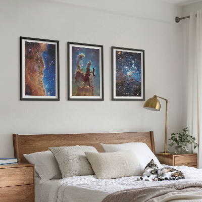 3 paveikslų rinkinys su rėmais Galaktikų kosminiai peizažai