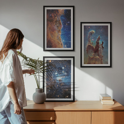 3 paveikslų rinkinys su rėmais Galaktikų kosminiai peizažai