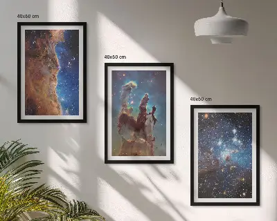 Galaktikų kosminiai peizažai 3 paveikslų rinkinys su rėmais