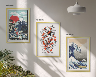 Įrėmintas triptikas Žuvų kalnai Didžioji banga Japonijoje