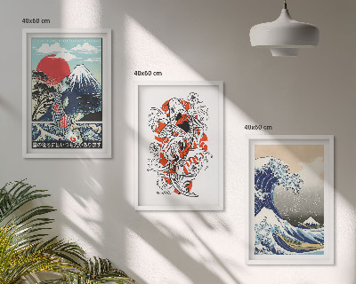 Įrėmintas triptikas Žuvų kalnai Didžioji banga Japonijoje