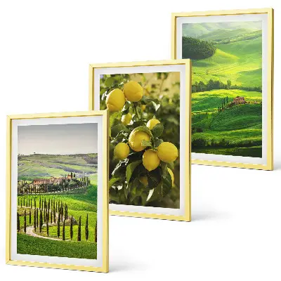 Įrėmintas triptikas itališkų citrusinių vaisių ir kalvų vaizdas