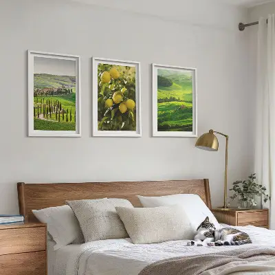 Įrėmintas triptikas itališkų citrusinių vaisių ir kalvų vaizdas
