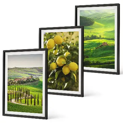 Įrėmintas triptikas itališkų citrusinių vaisių ir kalvų vaizdas