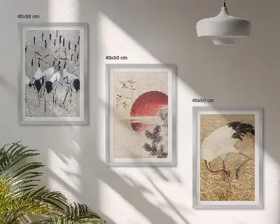 Japoniškų gervių peizažas įrėmintas triptikas