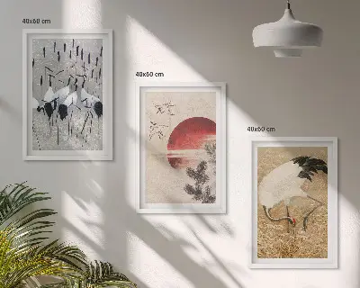 Japoniškų gervių peizažas įrėmintas triptikas