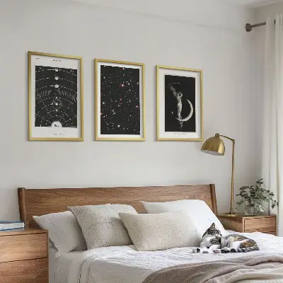 Saulės sistemos paveikslų rinkinys 3 dalių komplektas su rėmais