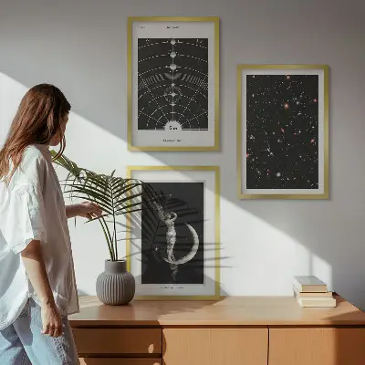 Saulės sistemos paveikslų rinkinys 3 dalių komplektas su rėmais