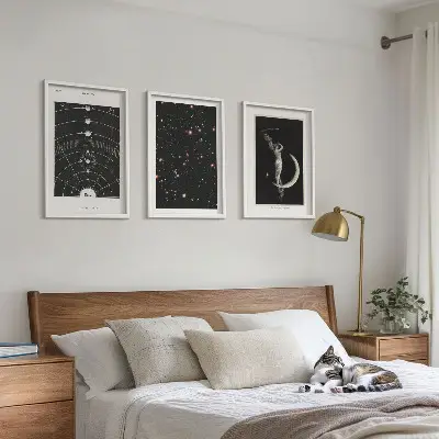 Saulės sistemos paveikslų rinkinys 3 dalių komplektas su rėmais