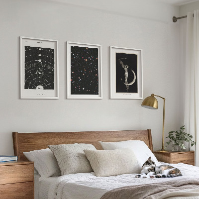 3 paveikslų rinkinys su rėmais Saulės sistemos naktinis paveikslas