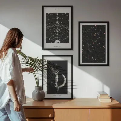Saulės sistemos paveikslų rinkinys 3 dalių komplektas su rėmais